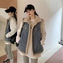 여성 가을과 겨울 데님기모 도톰 베스트 양복 조끼와 벨벳 패딩 말 클립 코트 뉴타임즈