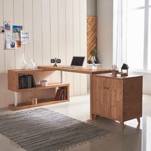 아파트 재택근무 홈오피스 선반형 책상(160cm 4색) 모서리 모니터 학생 CEO, 메이플