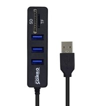 CHIPAL3 포트 USB 2.0 허브 6 포트 USB2.0 분배기 카드 리더기 미니 2 인 1 카드리더 SD TF 마이크로 SD Windows XP78 vist용, Black 3Ports USB2.0