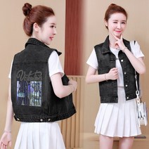 40대 가을 프렌치 데님 베스트 자켓 청 조끼 단추 패턴 레이어드 펀칭 남방 간절기 숏