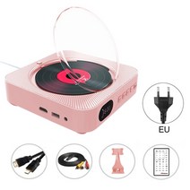 VCD CD DVD 플레이어 다기능 오디오 블루투스 스피커 FM 라디오 벽걸이 형 3.5mm AUX 잭 원격 제어, 07 Pink EU PLUG