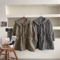 옷자락 여자 빅카라 허리스트링 야상 후드집업 힙커버 점퍼