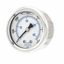 액체 충전 센터 백 마운트 압력 게이지 5.1cm(2인치) 다이얼 0-600 PSI 0.6cm(1/4인치) 수 NPT 연결 스테인리스 스틸 케이스 및 베젤 (1), 1