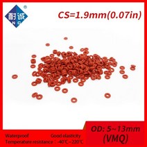 오링 o-ring 5 개/몫 레드 실리콘 고무 oring VMQ CS 1.9mm OD5/6/7/8/9/10/11/12/13mm ORing 가스켓 O-링 방수 실리카 젤, 12x8.2x1.9mm, 10pieces