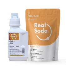 리얼소다 무수 구연산 프리미엄 보틀 600g+팩 1kg 세탁 세정제 섬유유연제 식용구연산, 무수구연산 보틀 600g+팩 1kg