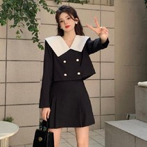 학원룩 빅카라 블랙 크롭 여자 정장 봄 가을 긴팔 자켓 상의 패션 10대 20대 빅사이즈