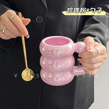 예쁜 머그컵 감성 뭉툭 수제 귀여운 커피 그레이 머그컵, 핑크 마크롱 버블컵 +스푼