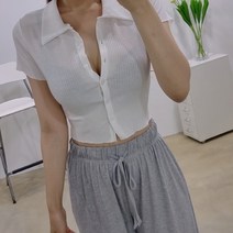 카라 골지 크롭 반팔티 3색