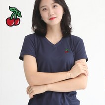 멋지군 쿨론 기능성 브이넥 체리자수 반팔 쿨 티셔츠