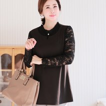 엄마옷 백합사 레이스 레이어드 블라우스[P211_302] 티셔츠 40대 50대 중년여성의류 여성용 마담 미시옷