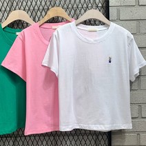 곰돌이멜빵 반팔티셔츠)여름신상 자수패치 테디베어티셔츠 프린팅 캐릭터 기본티셔츠 라운드넥 여름티셔츠 곰그림티셔츠