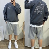 남녀공용 오버핏 폴리곤 입체 강아지 자수 합포 맨투맨 3color