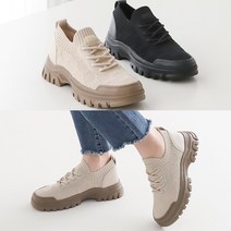 벨루치슈즈 여성 천연가죽 빈티지 패턴 키높이 4cm 니트 스판삭스 슬립온 스니커즈 운동화 니트워커베이지