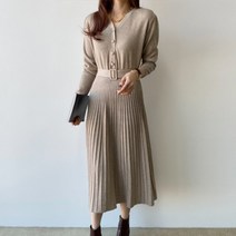 벨티드 플리츠 니트 롱원피스