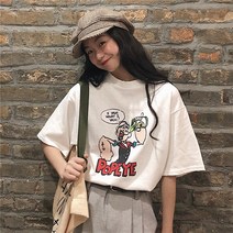 박시반팔티 유행 CEC 순 면반팔티셔츠 여성 봄 여름 와이드 루즈핏 보이핏 볼륨 MSCHF 상의 트렌드 3875917695