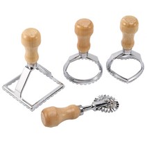 이탈리아 Ravioli 커터 세트 파스타 프레스 주방 부착 키트 Ravioli Maker 금형 도구 Ravioli 우표 세트 과자 휠 4pc, 하나, 실버 & 우드
