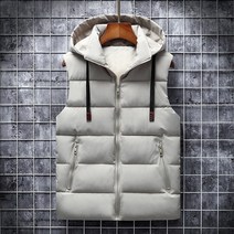 방한작업복 Ymwmhu 6XL 남성 조끼 솔리드 캐주얼 가을 후드 민소매 재킷 패션, 107-120 6XL 사이즈, 베이지