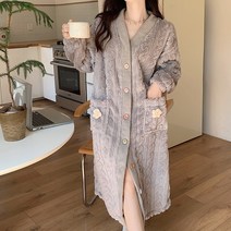 스타일아유 겨울 따뜻한 극세사 여성 긴소매 카디건 단추 주머니 아우터