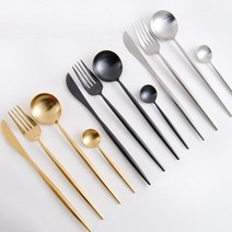 없음 큐트폴 스타일 양식기 디너 커트러리 4세트 블랙, 블랙_디저트스푼