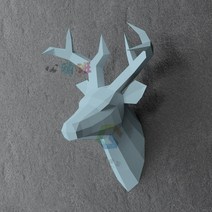 헌팅트로피 사슴 머리 벽 종이 장식 diy 인테리어, 블루