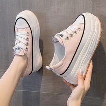 통굽스니커즈 천연 가죽 패션 웨지 스니커즈 여성용 통굽 청키 봄가 캐주얼 경화 편안한 신발