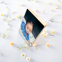 [미니나무액자 메탈사진인쇄 9X13cm] 돌 웨딩 커플 납골당사진