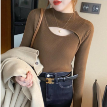 데이홀릭 여성용 가을 겨울 슬림핏 언발 가슴 트임 반하이넥 골지 니트 터틀넥