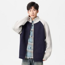 스타일아유 남성 빈티지 루즈핏 캐주얼 배색 집업 가디건 카라넥 니트 자켓 아우터 CD0742