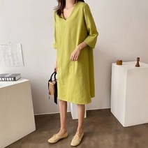 불꽃여자 오버핏 옆트임 브이넥 7부 미디원피스 (5color)
