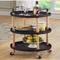 원형 카트 주방 욕실 수납대 다용도 카트 3단, 블랙