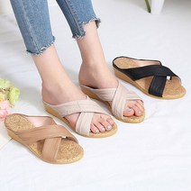 아마르슈 여성 4cm 쿠션 웨지 통굽 사무실 뮬 슬리퍼 여름샌들 L엑스주름(하)