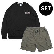 (모어댄베이직) 슈프림 3단쭈리츄리닝 _레드포인트맨투맨 + 타슬란카고 SET 맨투맨 반바지 세트