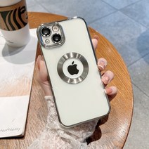 아이폰 케이스 감성 예쁜 고급 13 pro max 12 11 pro max xs glass camera protector cover에 대한 럭셔리 투명 도금 로고 구멍