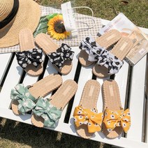 하얀 꽃 패턴 3cm 로우힐 4컬러 225-250 21jn0072 플랫 샌들 리본 슬리퍼