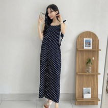 퍼니걸스 6745 뷔스티에 어깨 프릴 도트 땡땡이 와이드 멜빵바지 여성의류