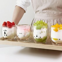 귀요미 캐릭터 동물 이중유리컵 세트, (2종세트) 웃는곰+무뚝뚝곰