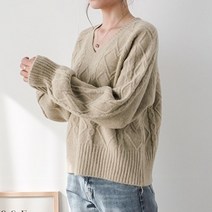 여성용 하트 브이넥 니트