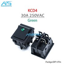KCD4 30A 250VAC 래칭 로커 전원 스위치 I/O 4 핀 라이트 블랙 버튼 착 31mm * 25mm, 04 Green with Light