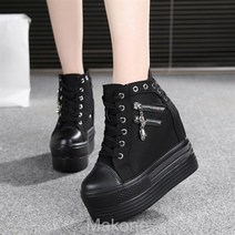 Makone여성 키높이 스니커즈 운동화 스니커즈 통굽 키높이 스니커즈 캔버스 신발 여성 두꺼운 밑창 높이 스니커즈 흰색 하이힐 송편 백합 학생 단화 언덕 굽 운동화