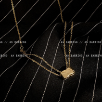 귀여운돼지샵 퀼팅무늬 네모 포인트 2종체인 골드 쇄골 목걸이