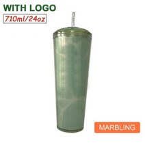 대용량 스텐 리유저블 컵 텀블러 710ml 다이아몬드 스트로 여신 로고 여름 냉수 더블 레이어 플라스틱 24 온스 커피 머그잔 도매, 710ml with logo, marbling