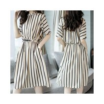 스트라이프 원피스 세로 여성 웨스트 캐주얼 루즈핏 미디