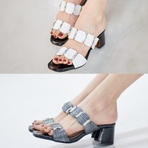 올팜 체인 큐빅 쥬얼리 뮬 슬리퍼 샌들 5cm 국내제작 수제화 2컬러