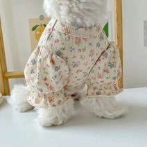 Neirny 강아지 꽃퍼프 티셔츠 데일리 잔꽃 내복 골지 티셔츠 애견옷 고양이옷 PPX-01