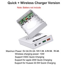 파워뱅크 자작배터리 캠핑용배터리 5*18650 전원 은행 케이스 듀얼 USB 지원 빠른 및 무선 충전기 DIY 쉘, 04 QC3.0 Wireless White