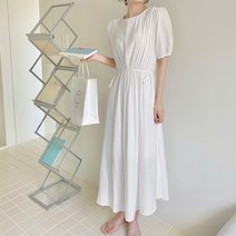 바비수아 오라떼 여성 무지 반팔 셔링 롱원피스