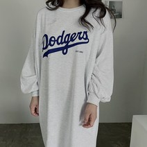 [비비애르] 다져스 베이스볼 레터링 오버핏 쭈리 기모 맨투맨 롱 원피스 88까지 홈웨어룩
