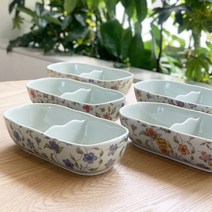 아리타야키 일본 식기 도자기 그릇 아리타 리프 플라워 타원 2절 찬통 반찬통 반찬용기 1p 뚜껑포함, 24-조지아블루