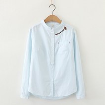 무지 이너 봄 타입 자수 스탠딩카라 와이셔츠 러블리 솔리드 화이트블라우스 여성 순면 코튼 긴 소매 738685750