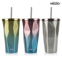 Mizzio 보온보냉 다이아 스트로우 텀블러, 실버, 470ml